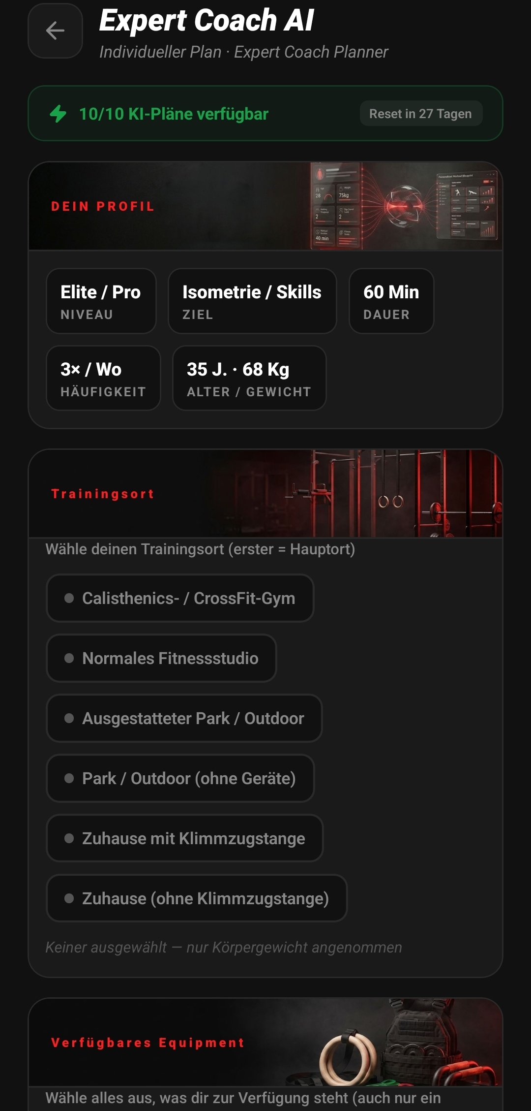 Calisthenics eXperience — KI-Planersteller mit Gedächtnis